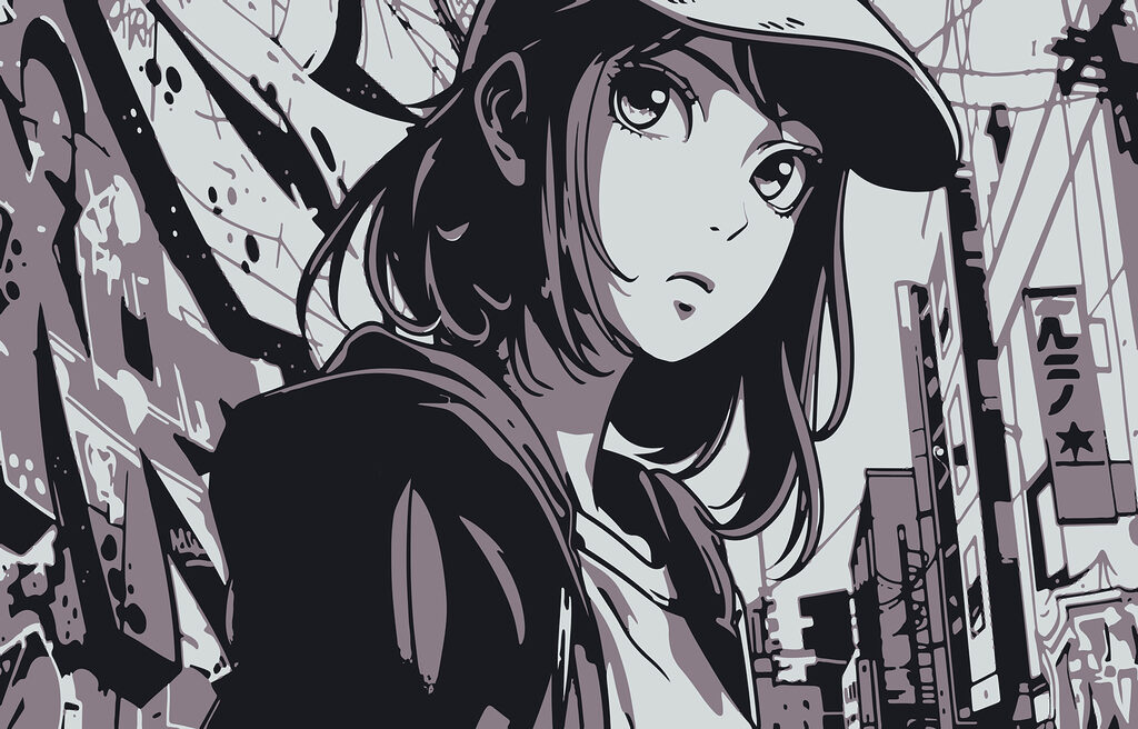 Ragazza manga in città — design completo
