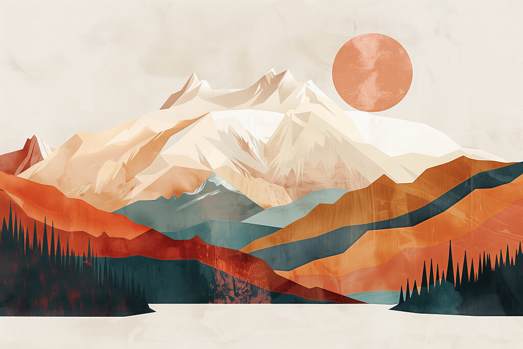 Sole ramato sulle montagne — design completo