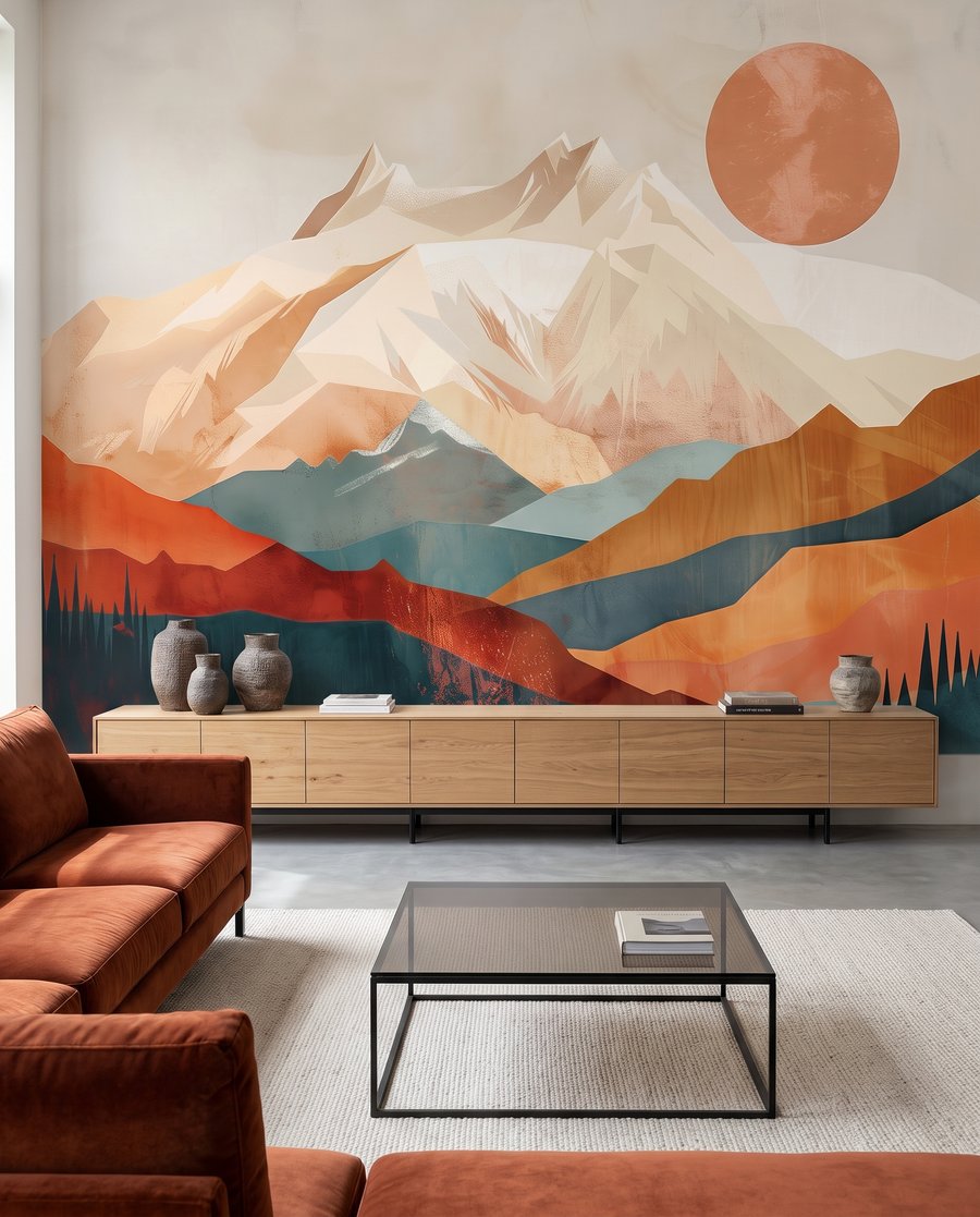 Sole ramato sulle montagne in un ambiente
