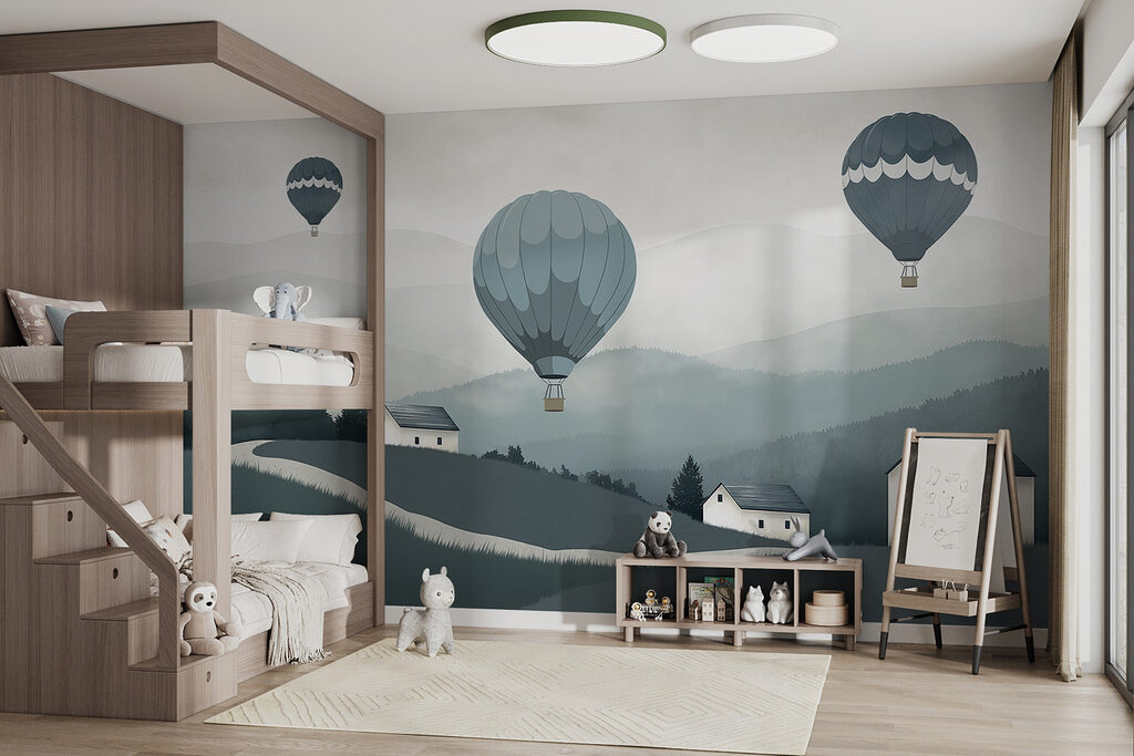 Mongolfiere su colline grigie — ambiente 2