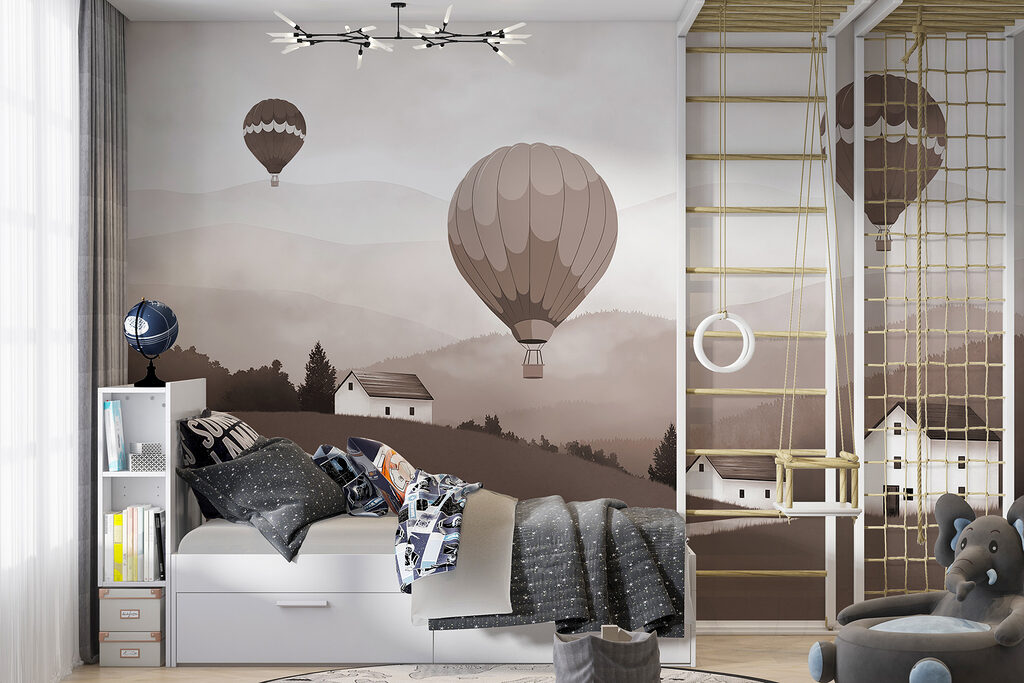 Mongolfiere su colline grigie — ambiente 2
