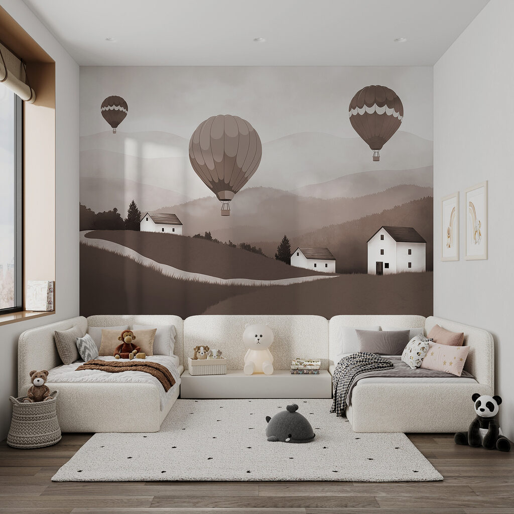 Mongolfiere su colline grigie — ambiente 3