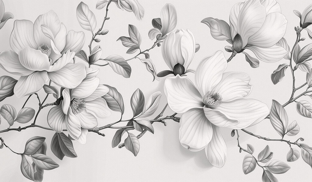 Magnolie a matita grigia — design completo