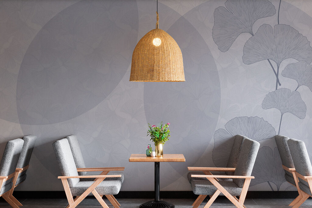 Ginkgo e ovali trasparenti in un ambiente