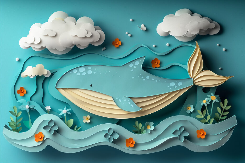 Balena sotto nuvole bianche — design completo