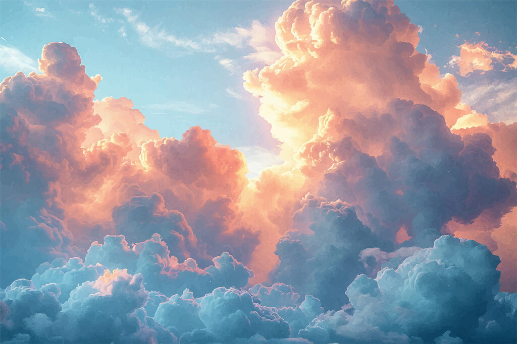 Nuvole dorate sul blu — design completo