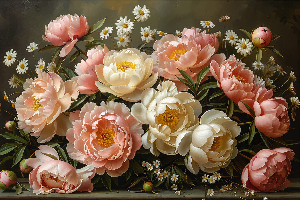 Peonie e margherite — design completo