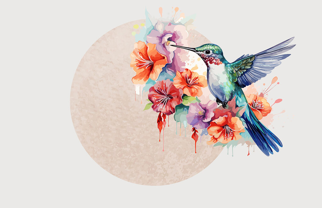 Colibrì e cerchio colorato — design completo