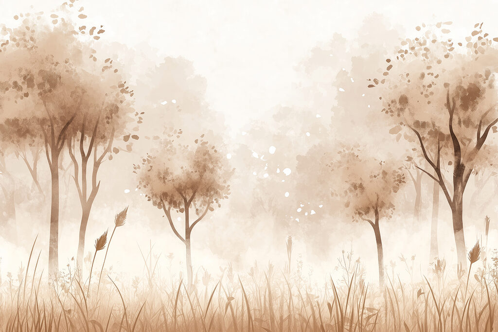 Alberi sottili nella nebbia — design completo