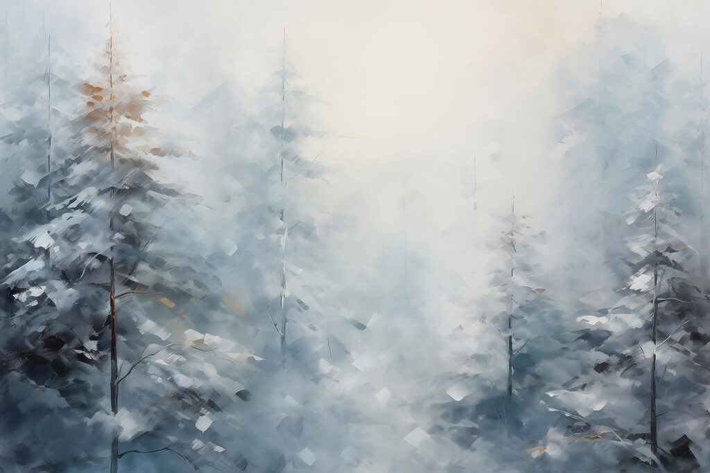 Pini nella nebbia fredda — design completo