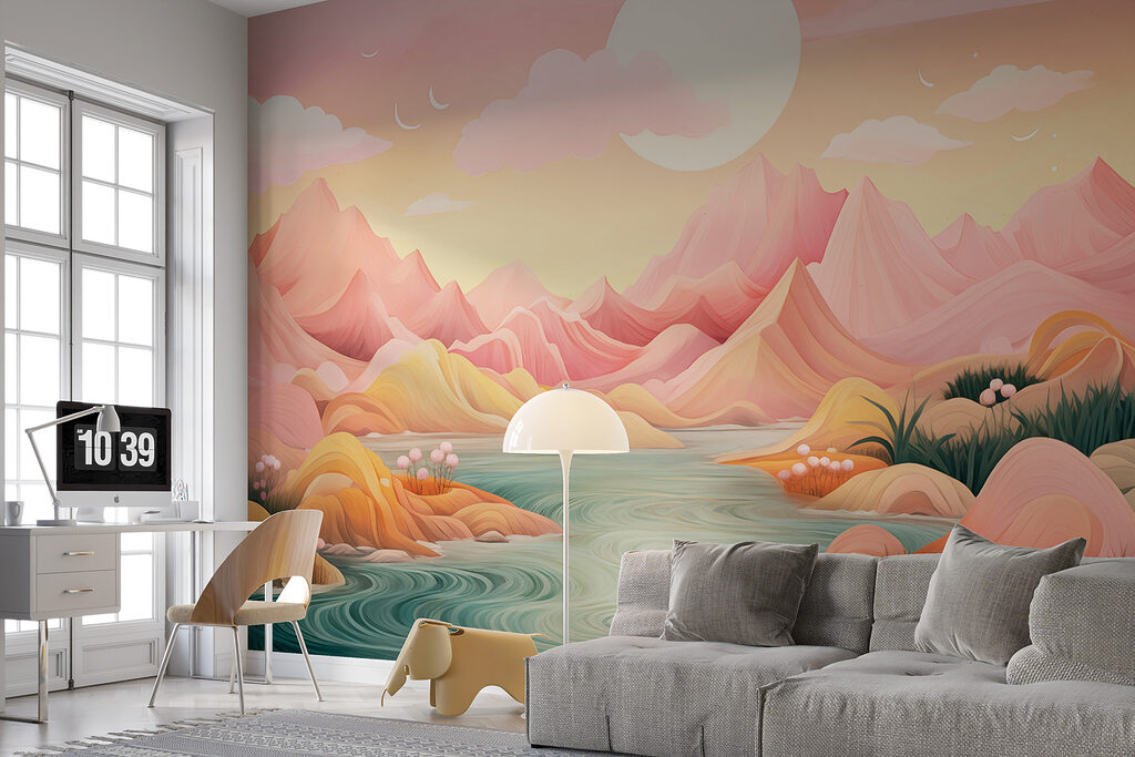 Fiume tra montagne rosa — ambiente 1