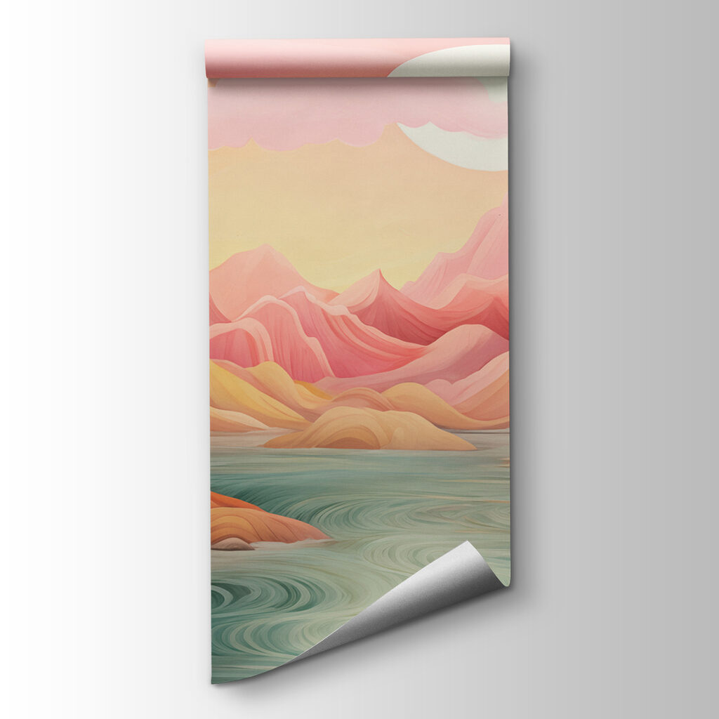 Fiume tra montagne rosa — vista del prodotto