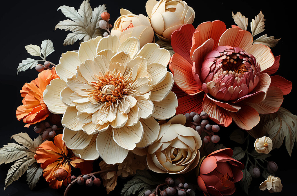 Fiori caldi su nero — design completo