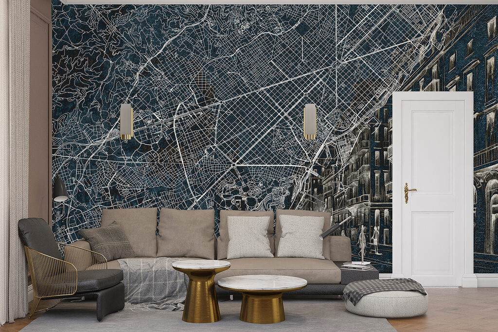 Mappa urbana e facciate in un ambiente