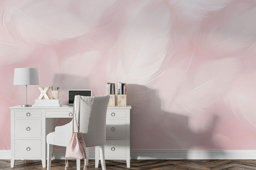 Piume bianche su rosa — ambiente 1