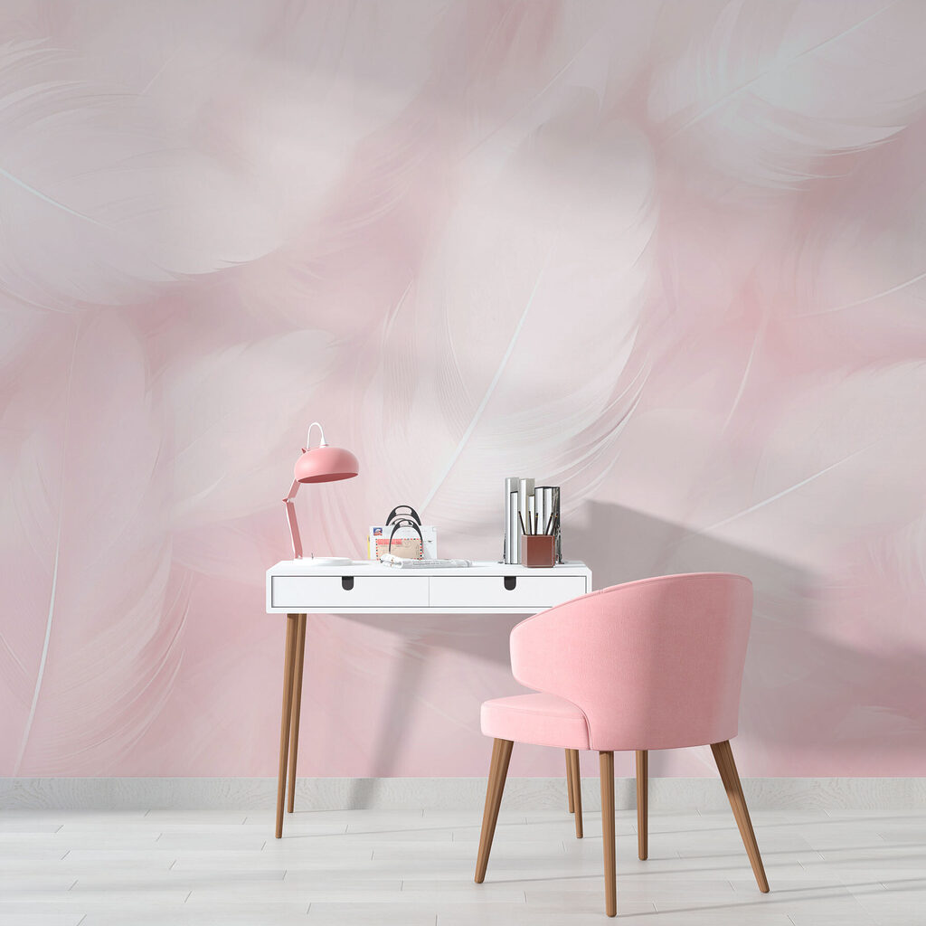 Piume bianche su rosa — ambiente 2