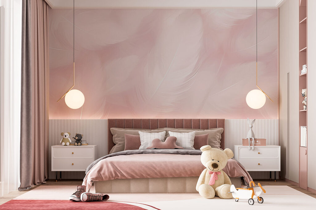 Piume bianche su rosa — ambiente 3