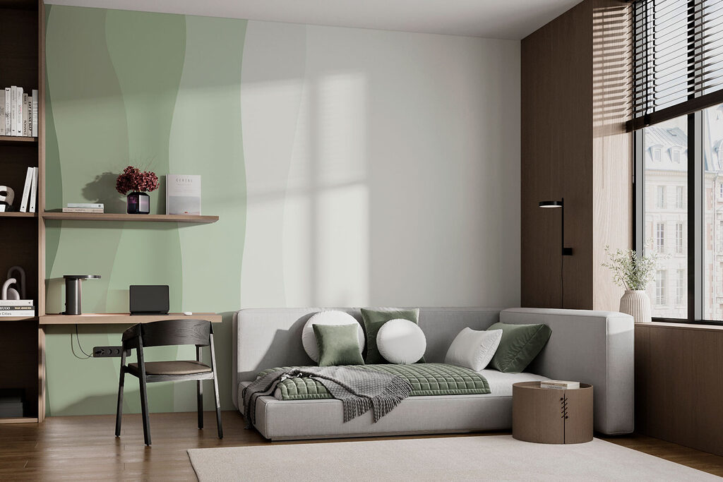 Fasce ondulate sul bianco in un ambiente