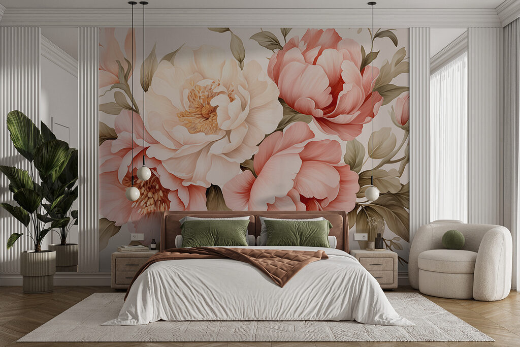 Rose in strati salmone in un ambiente
