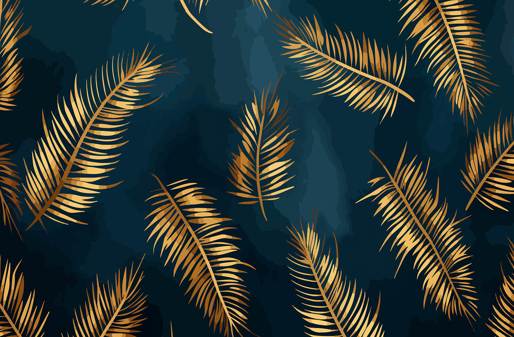 Fronde dorate su blu — design completo