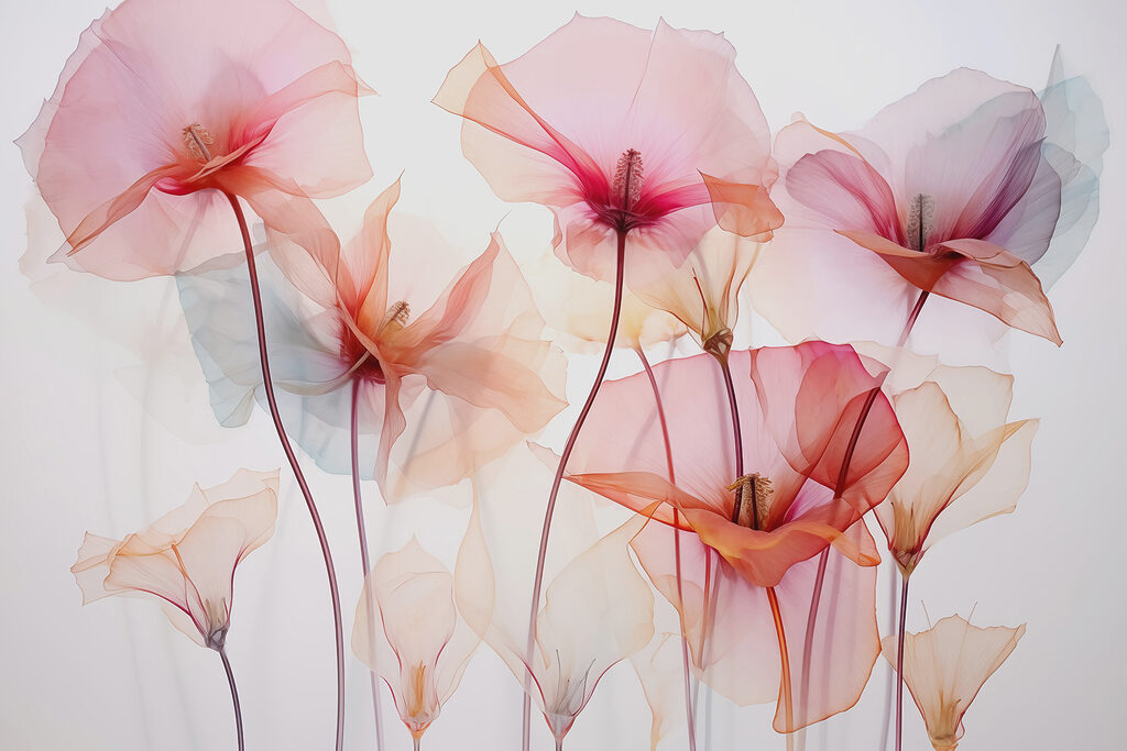Calici rosa su steli — design completo
