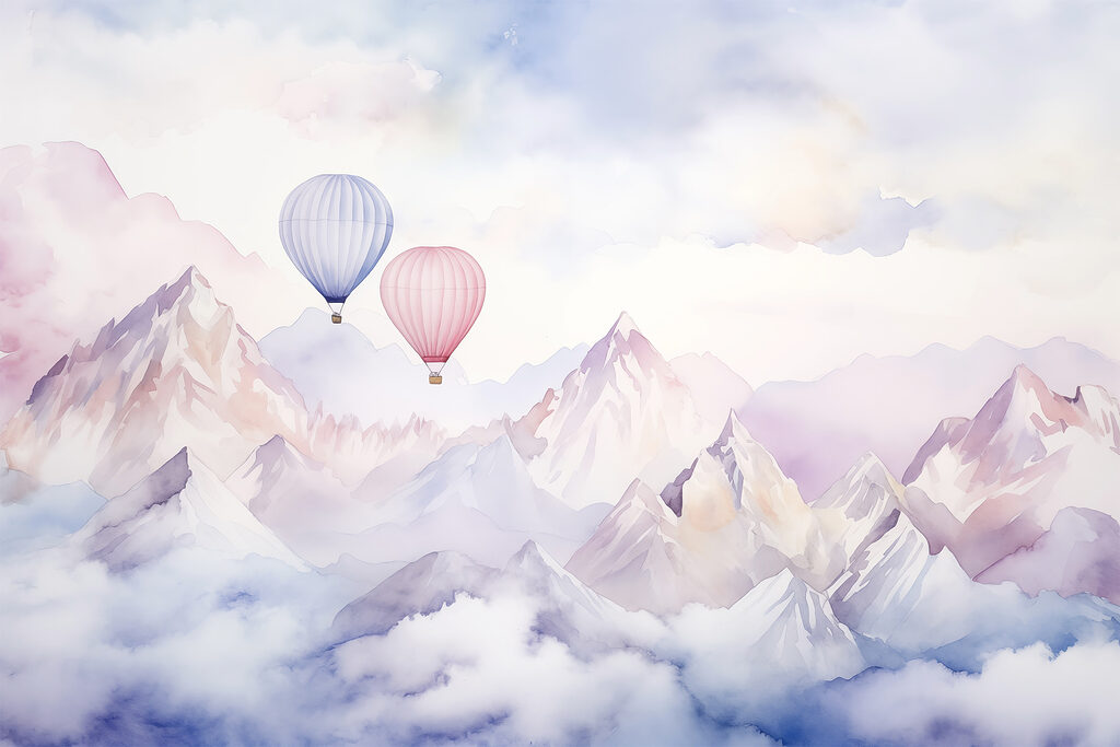 Due mongolfiere pastello — design completo