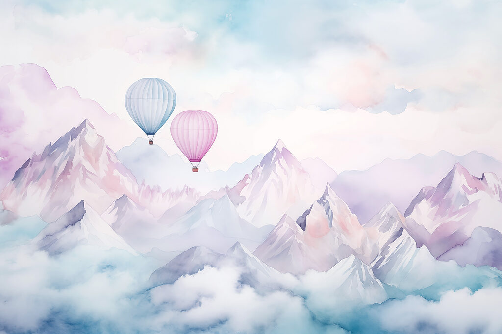 Due mongolfiere pastello — design completo