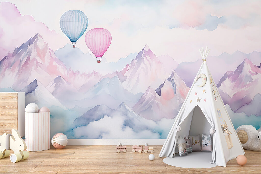 Due mongolfiere pastello — ambiente 2