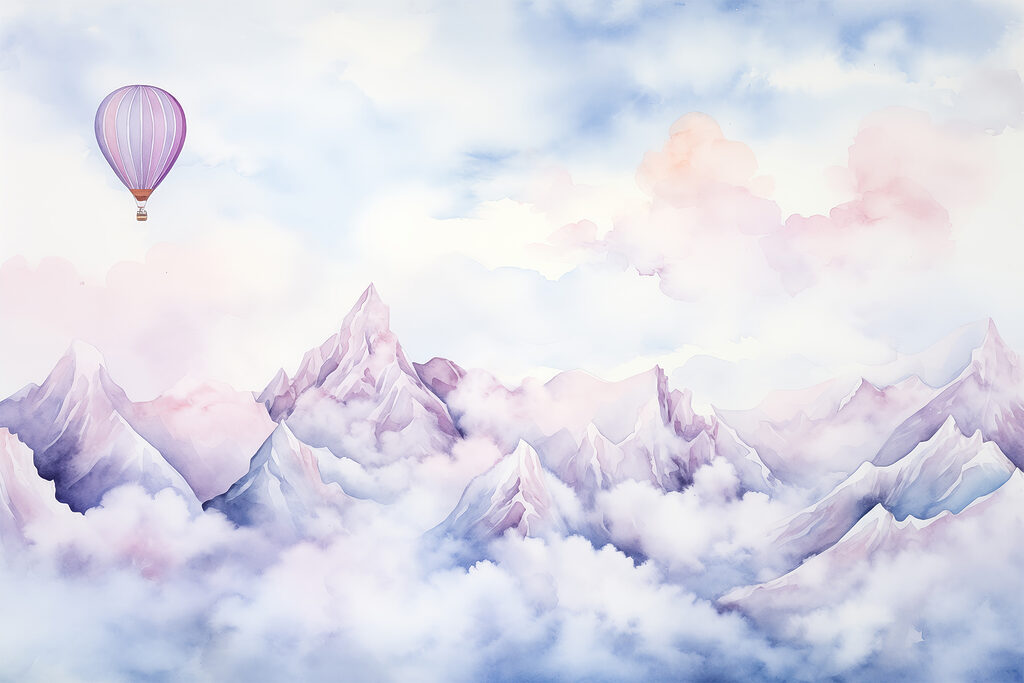 Mongolfiera lilla sulle cime — design completo
