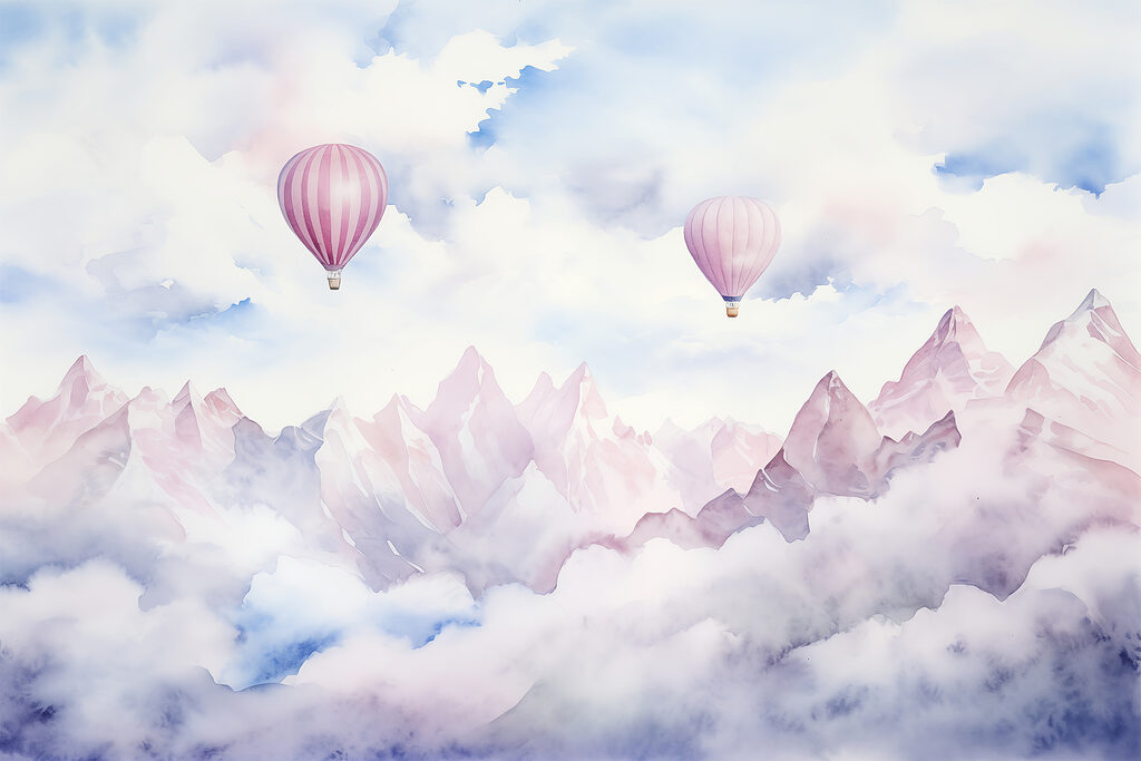 Mongolfiere rosa e nuvole — design completo