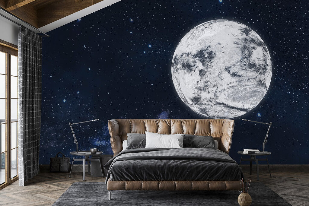 Luna nella notte stellata in un ambiente