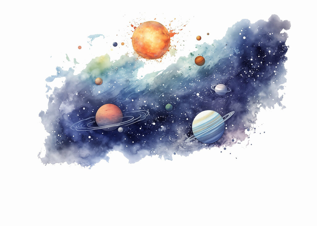 Sole tra stelle dipinte — design completo