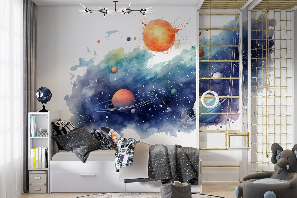 Sole tra stelle dipinte in un ambiente