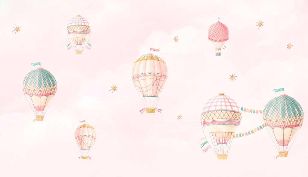Palloncini pastello su rosa — design completo