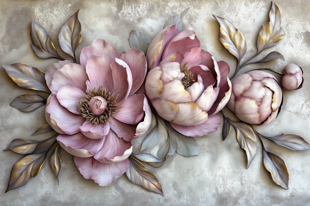 Peonie lilla in rilievo — design completo