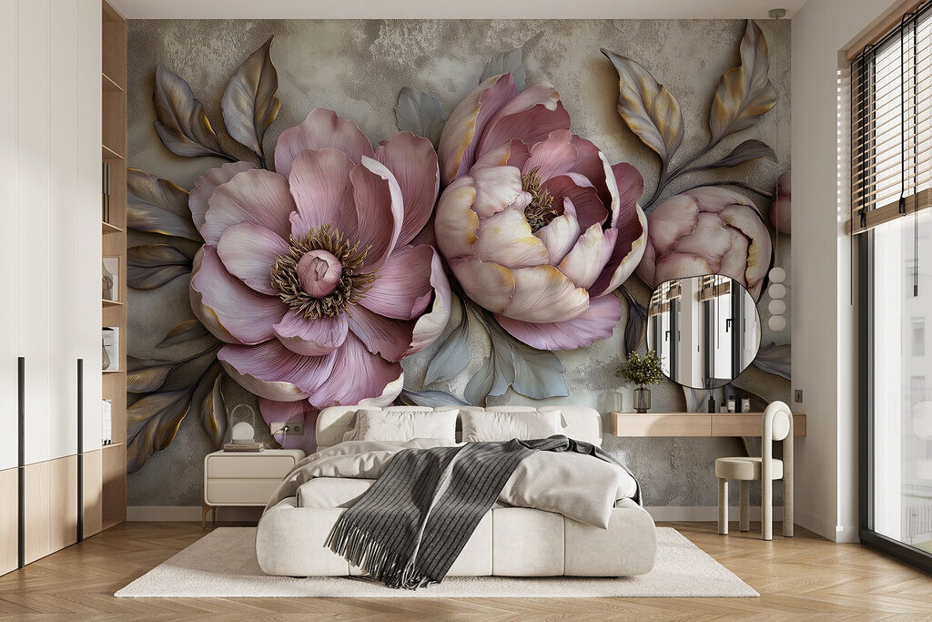 Peonie lilla in rilievo — ambiente 1