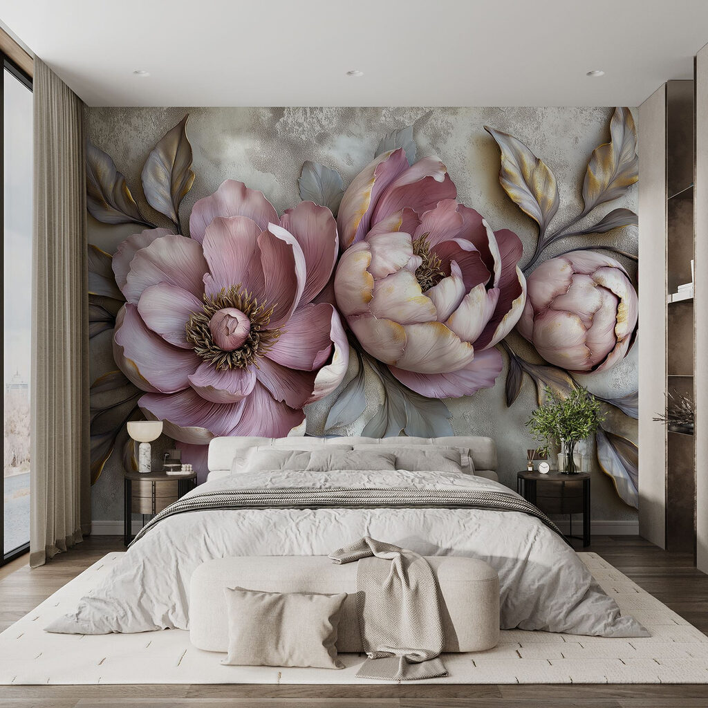 Peonie lilla in rilievo — ambiente 2
