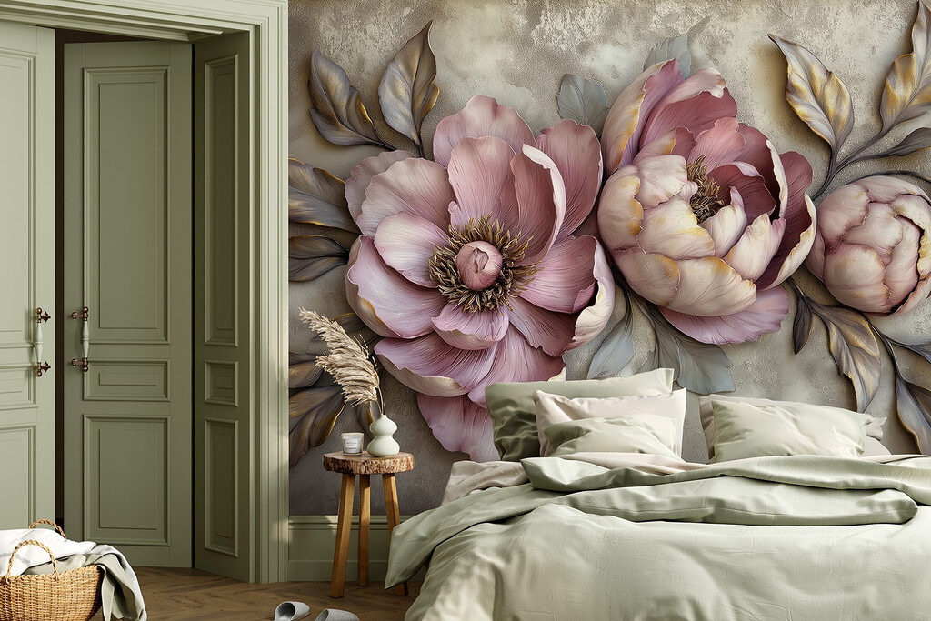 Peonie lilla in rilievo — ambiente 3