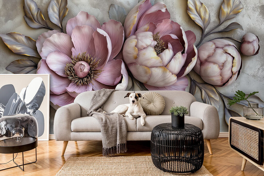 Peonie lilla in rilievo — ambiente 4