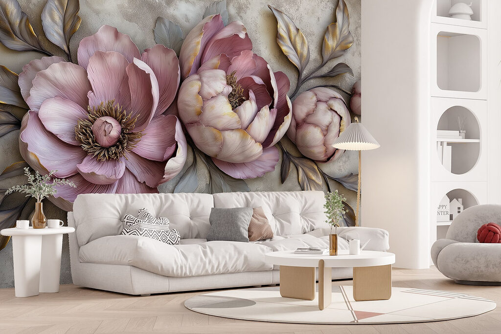 Peonie lilla in rilievo — ambiente 5
