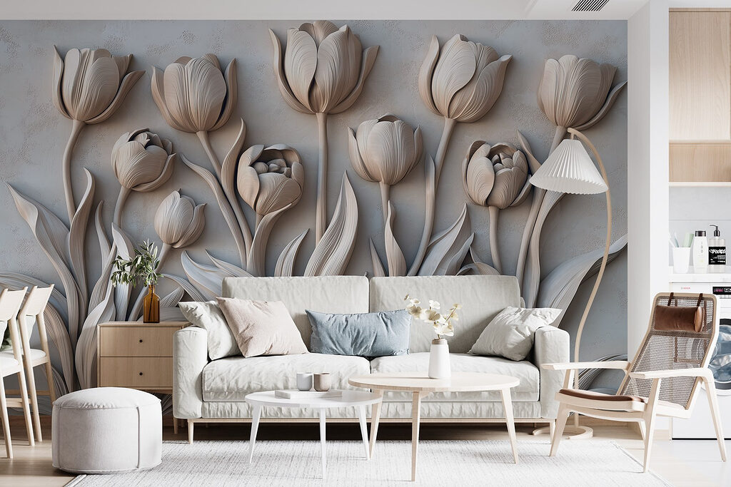 Tulipani su lunghi steli in un ambiente