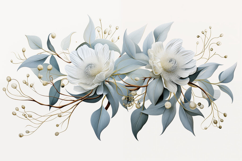 Rametti dorati e fiori — design completo