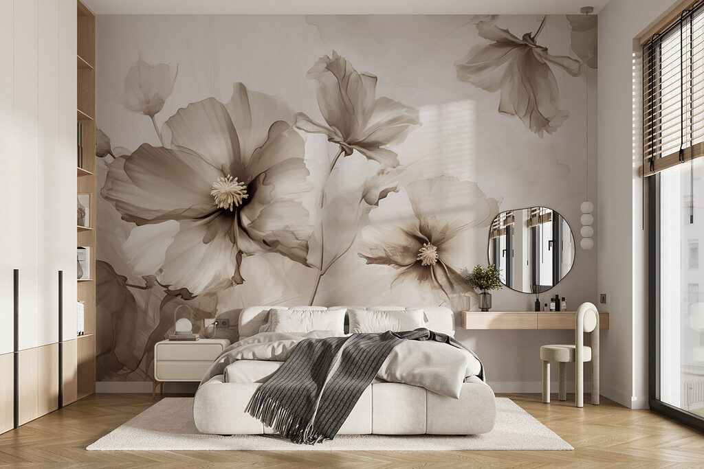 Fiori sciolti ad acquerello in un ambiente