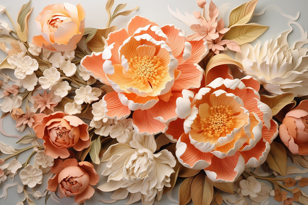 Fiori pesca in rilievo — design completo