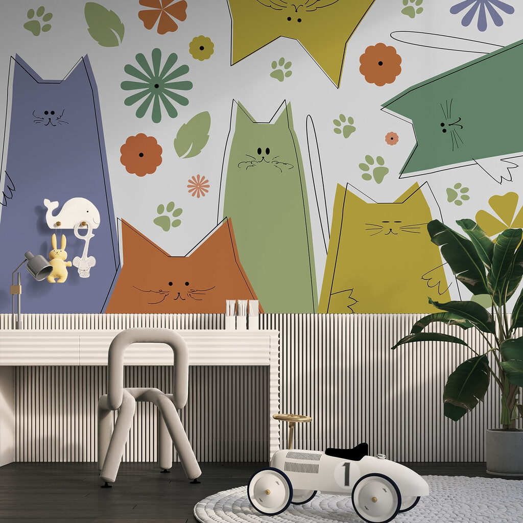 Gatti tra i fiori in un ambiente