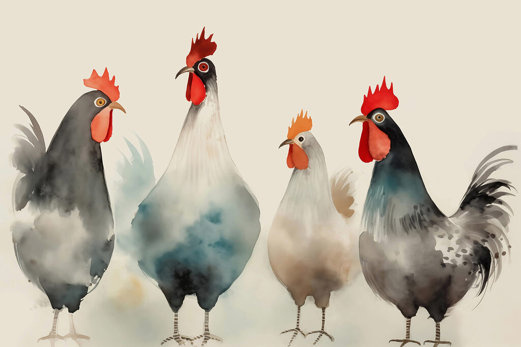 Galline ad acquerello — design completo