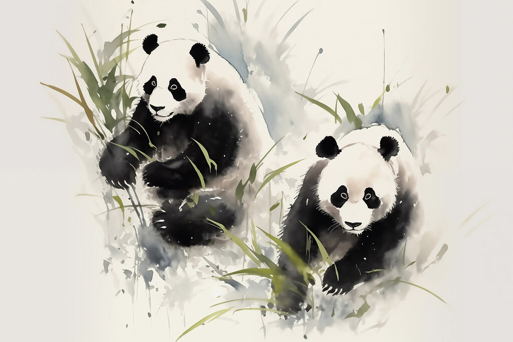 Due panda tra bambù — design completo
