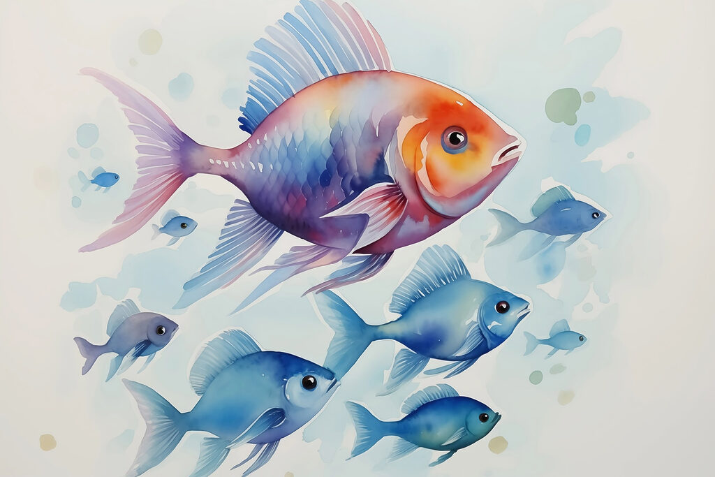 Pesci colorati ad acquerello — design completo