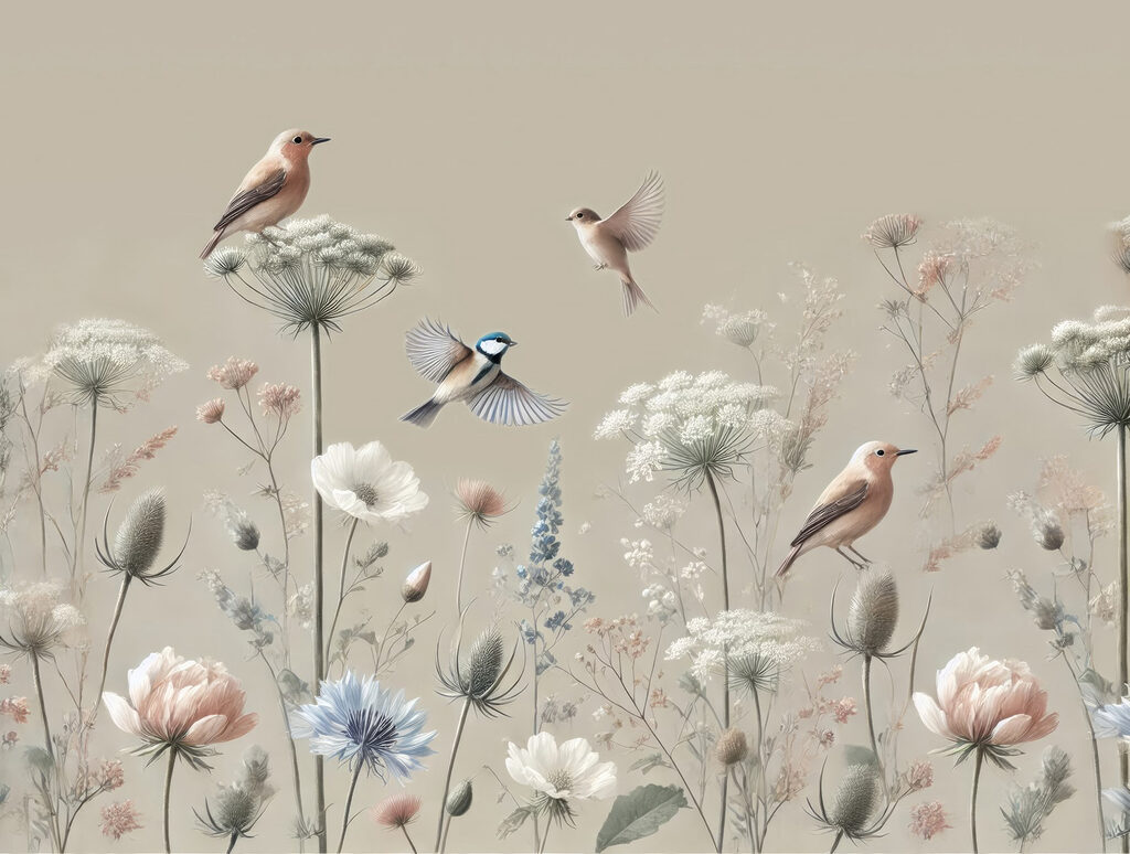 Uccellini tra i fiori — design completo