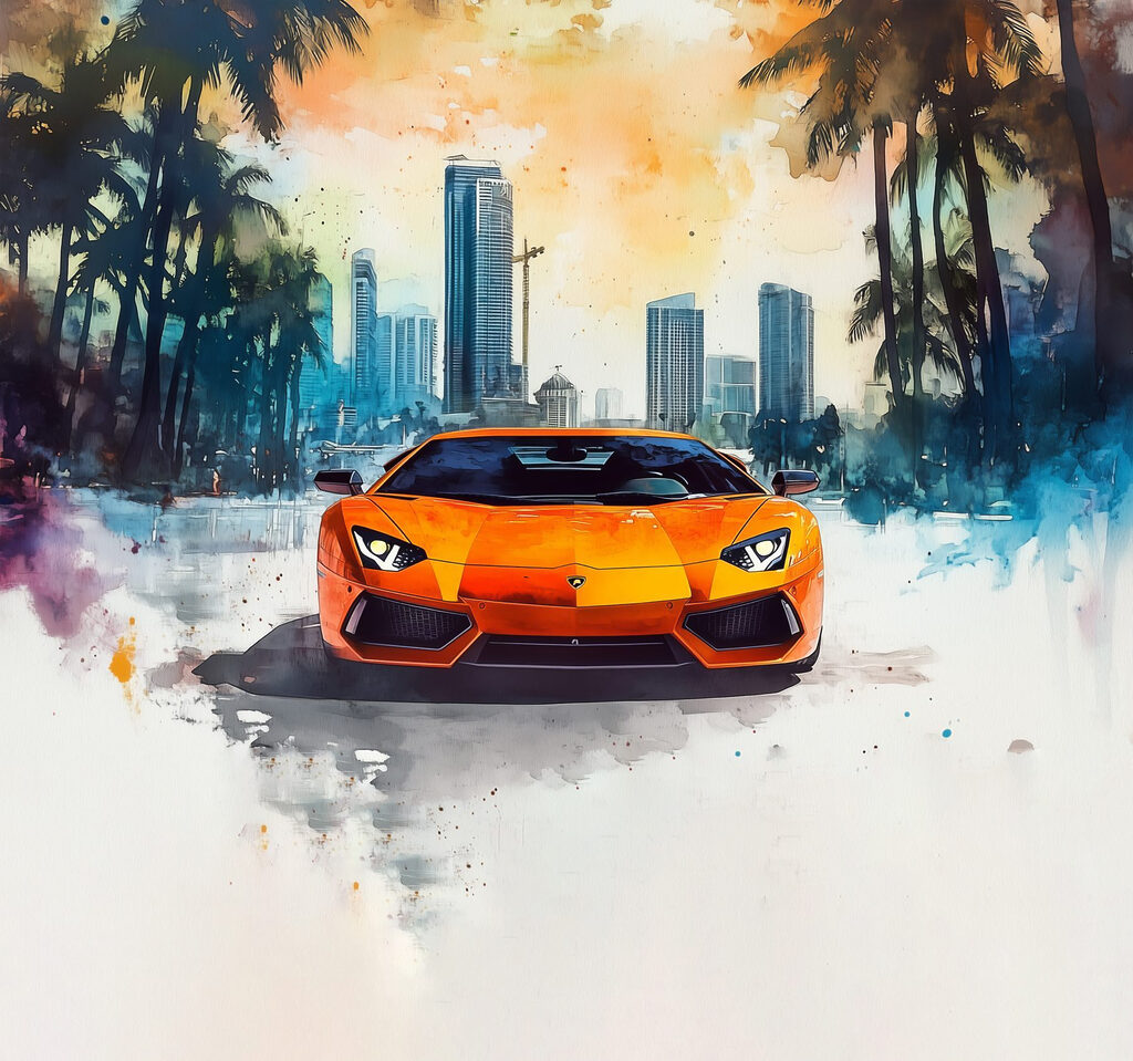 Auto sportiva arancione — design completo